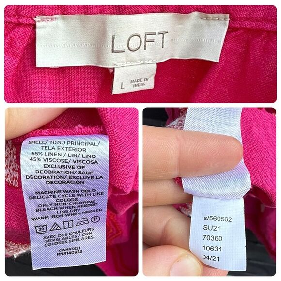 LOFT Embroidered Tiered Linen Blend Cami in Pink | Large - Picture 7 of 7